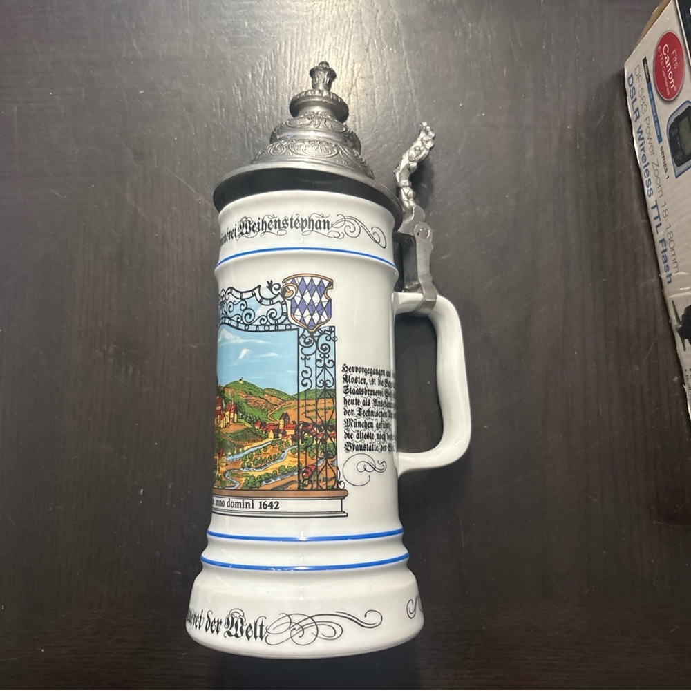 Ceramic Beer Stein with Pewter Lid